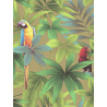 Papier peint motif tropical et perroquets- Fond taupe - UGEPA