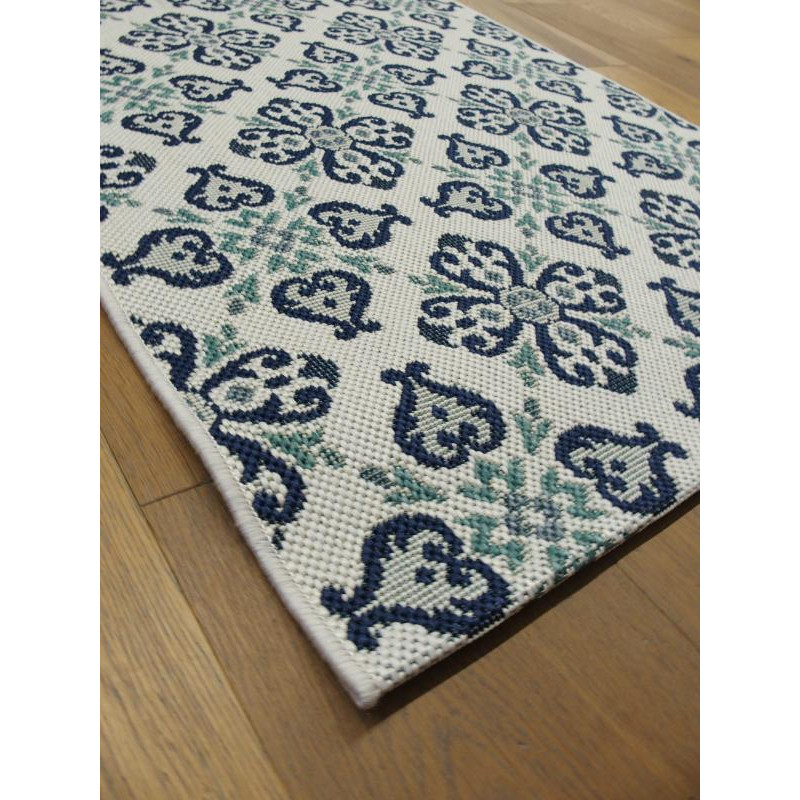 Tapis corde long "Cuisine Vintage carreaux de ciment bleu" - Star BALTA 80x200