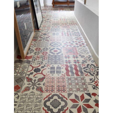 Sol PVC - Almeria Red carrelage retro rouge - Iconik Resist TARKETT- rouleau 4M