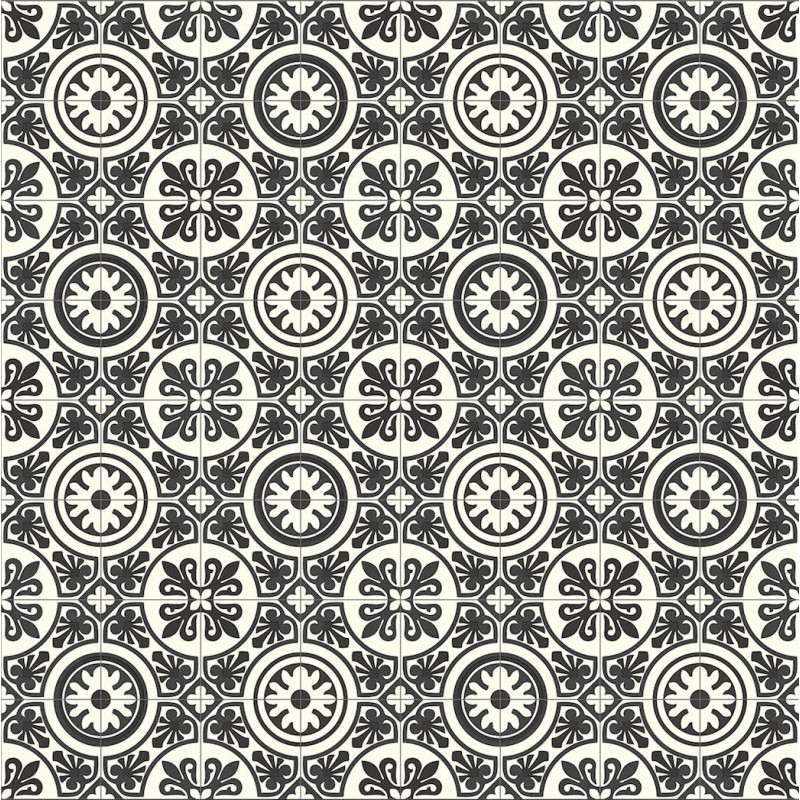 Revêtement PVC EMOTION - Largeur 3m - Lagos 909D carrelage noir et blanc - Plaza Beauflor