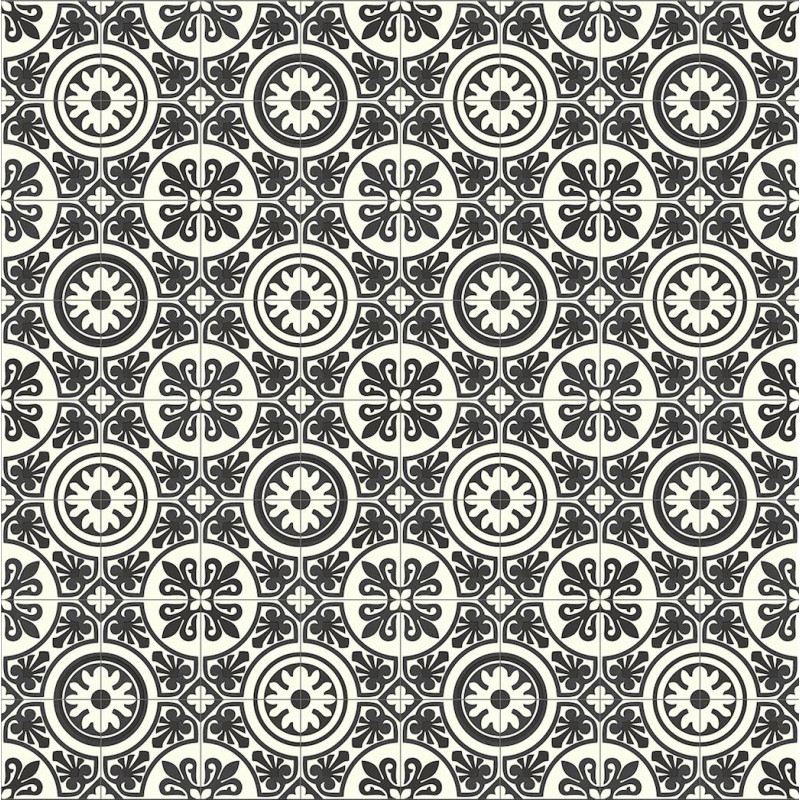 Revêtement PVC - Lagos 909D carrelage noir et blanc Beauflor Boho Chic