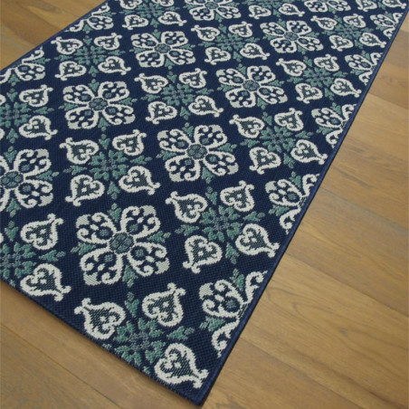 Tapis de cuisine en corde Carreaux de ciment bleu - 80x200cm - STAR