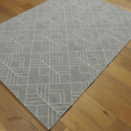 Tapis géométrique tissé à plat gris clair - 160x230cm - ESSENZA