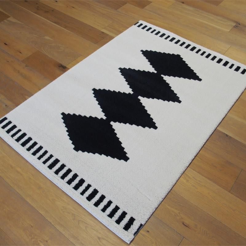 Tapis motif ethnique noir et blanc cassé - 120x170cm - ALASKA