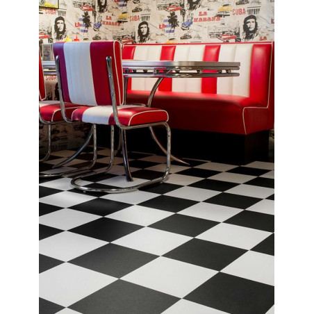 Sol PVC - Echiquier carrelage damier noir et blanc - Iconik Life  - Tarkett - rouleau 4M