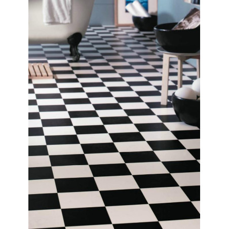 Sol PVC - Echiquier carrelage damier noir et blanc - Iconik Life  - Tarkett - rouleau 4M