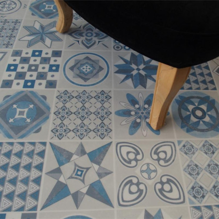 Lames vinyles PVC facile à clipser - carreaux de ciment bleu - Collection Deco Tile Click