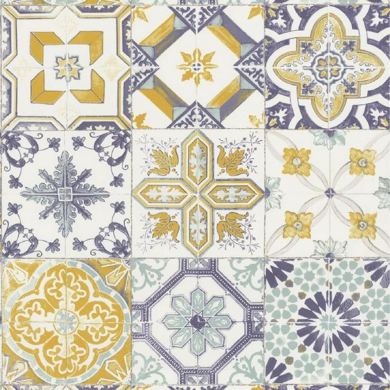 Papier peint Carreaux de Ciment jaune et bleu - MATERIAL - Caselio - MATE69622060