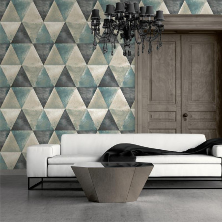 Papier peint Triangles Métallisés bleu et cuivre - HEXAGONE - Ugepa - L62501