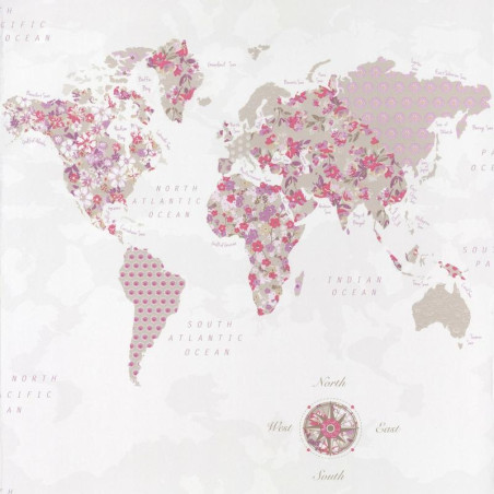 Papier peint WorldMap violet rose - PRETTY LILI - Caselio - PRLI69184016