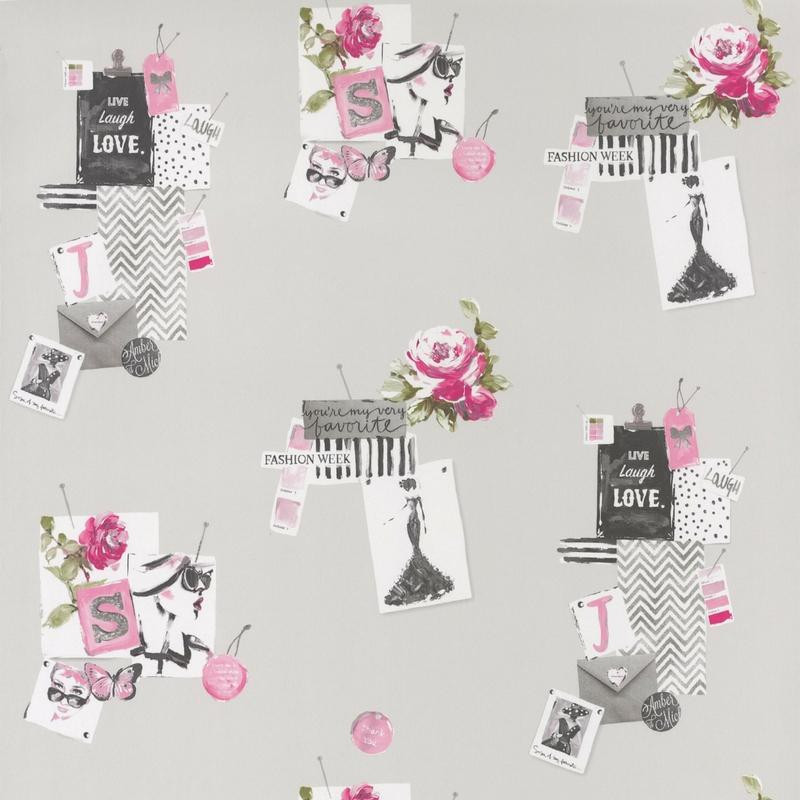 Papier peint pour enfant MADAME, gris et rose PRETTY LILI, CASELIO