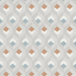 Papier peint Hexacube  taupe, bleu et terracotta - HELSINKI - Casadeco - HELS82051120