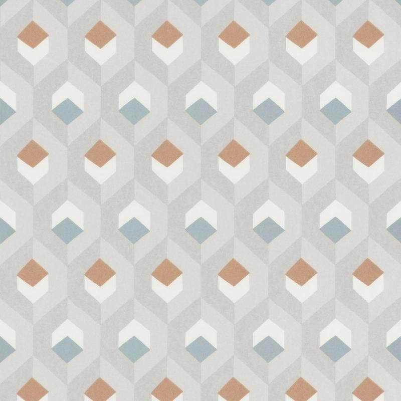 Papier peint Hexacube  taupe, bleu et terracotta - HELSINKI - Casadeco - HELS82051120