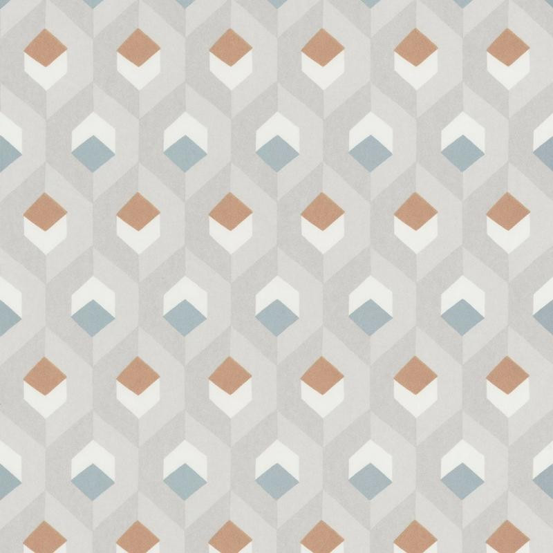 Papier peint Hexacube  taupe, bleu et terracotta - HELSINKI - Casadeco - HELS82051120