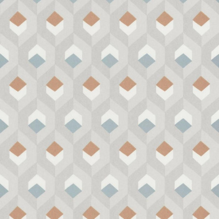 Papier peint Hexacube  taupe, bleu et terracotta - HELSINKI - Casadeco - HELS82051120