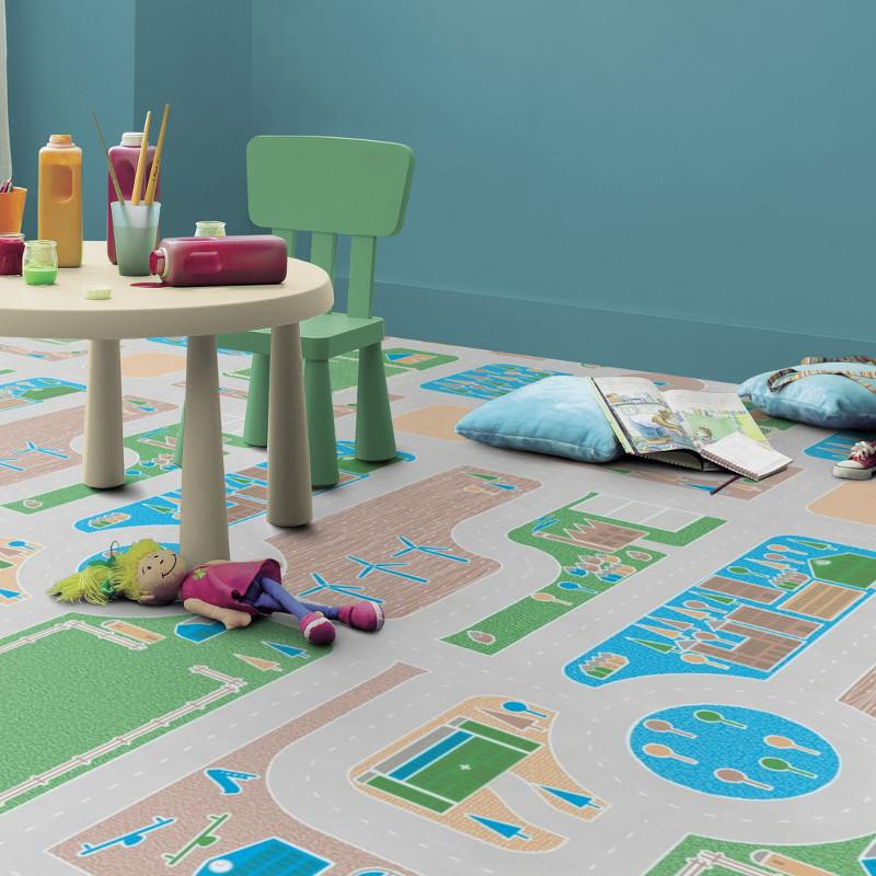 Sol PVC - Pacoland Forestcity circuit enfant pastel - Iconik Confort TARKETT - rouleau 2M