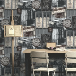 Papier peint Boutique vintage gris - VOYAGES - Ugepa - VOY19056 / L134-09