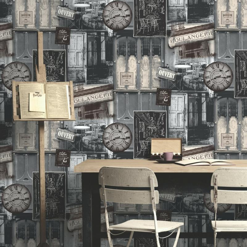Papier peint Boutique vintage gris - VOYAGES - Ugepa - VOY19056 / L134-09