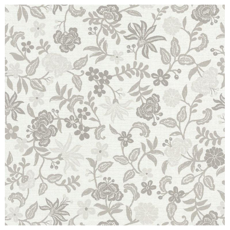 Papier peint Bohemia floral gris sur fond blanc – Acapulco - Caselio