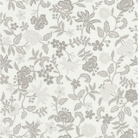 Papier peint Bohemia floral gris sur fond blanc – Acapulco - Caselio