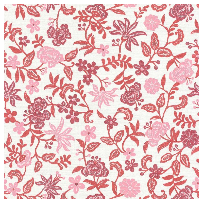 Papier peint Bohemia floral rose sur fond blanc – Acapulco - Caselio