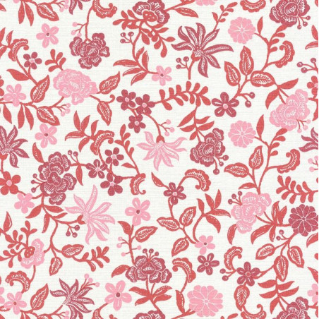 Papier peint Bohemia floral rose sur fond blanc – Acapulco - Caselio