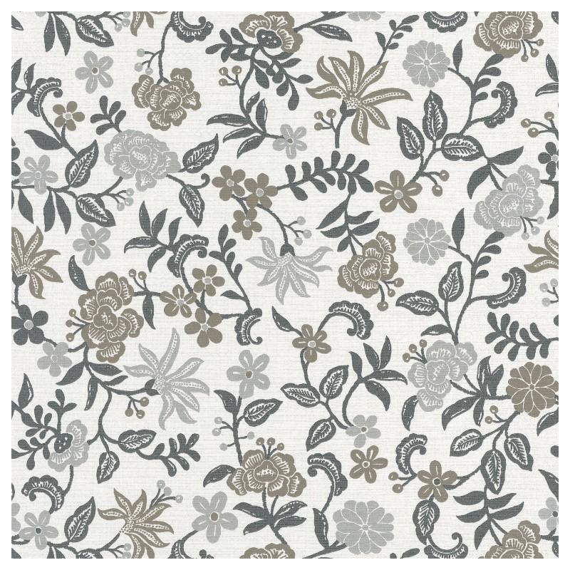 Papier peint Bohemia floral gris et taupe sur fond blanc – Acapulco - Caselio