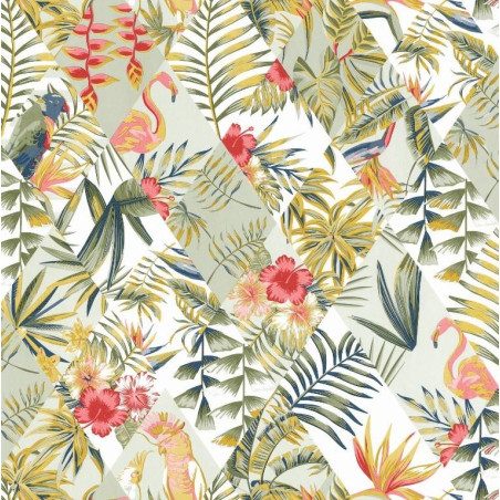 Papier peint Paradise Motifs tropicaux et triangulaires vert – JUNGLE - Caselio