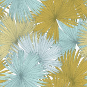 Papier peint Coconut Motifs feuilles de cocotier nuances de bleu/vert/jaune – JUNGLE - Caselio