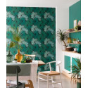 Papier peint Coconut Motifs feuilles de cocotier nuances de vert sur fond noir – JUNGLE - Caselio