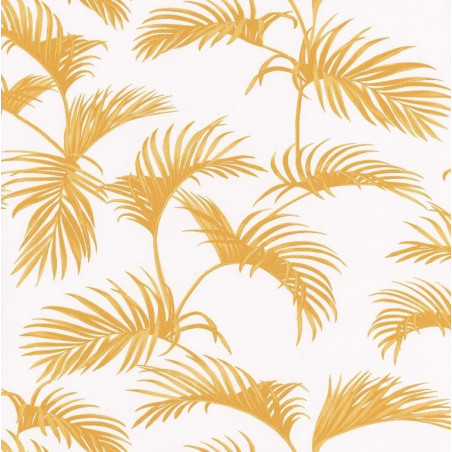 Papier peint Palmes Motifs feuilles de palmier orange sur fond beige – JUNGLE - Caselio