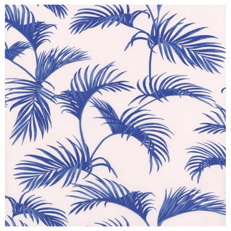 Papier peint Palmes Motifs feuilles de palmier bleu foncé sur fond beige – JUNGLE - Caselio