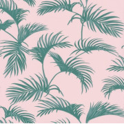 Papier peint Palmes Motifs feuilles de palmier vert sur fond rose – JUNGLE - Caselio