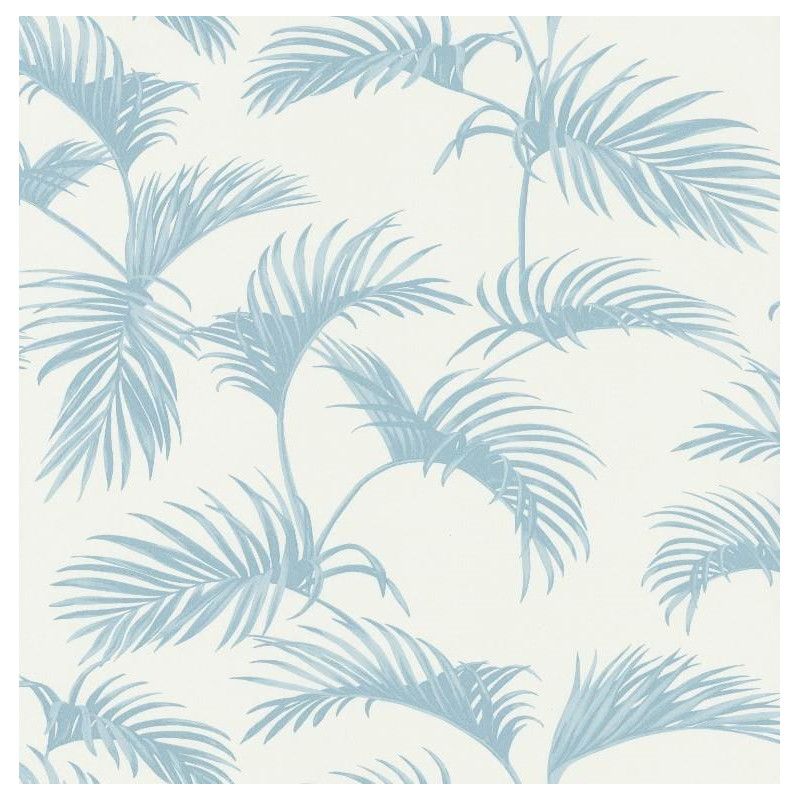 Papier peint Palmes Motifs feuilles de palmier bleu clair sur fond beige – JUNGLE - Caselio