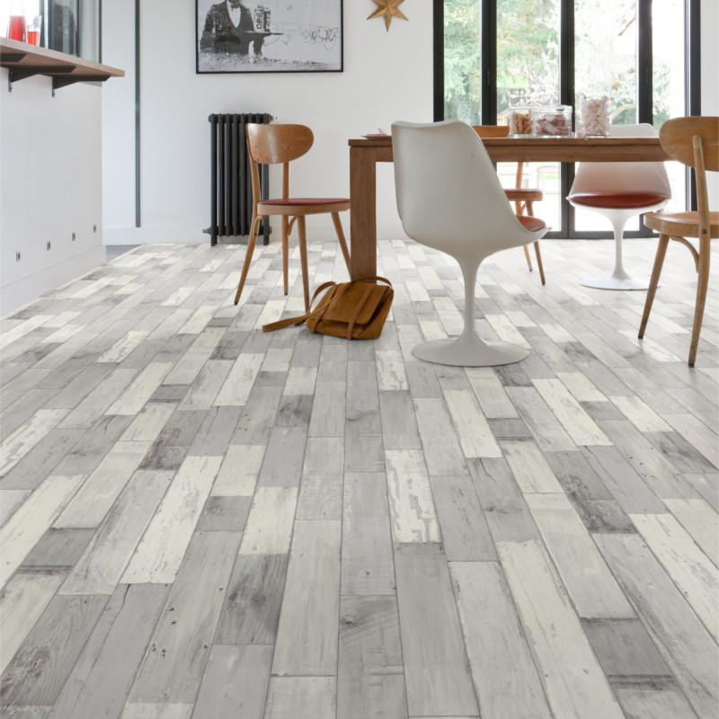 Sol PVC - Fisherman Washed parquet gris blanchi - Primetex GERFLOR - rouleau 4M