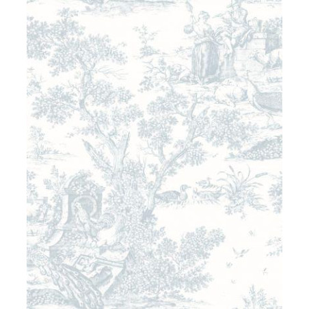 Papier peint à motifs Paon bleu doux - FONTAINEBLEAU - Casadeco