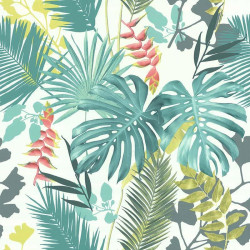 Papier peint Jungle Mix vert et corail - LES ESSENTIELS CONTEMPORAINS - Lutèce 51178304