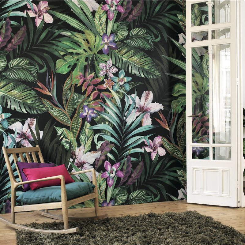 Stickers porte Jardin tropical : déco porte trompe l'oeil