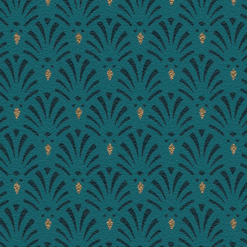 Papier peint Coquilles Art Déco bleu paon - Rasch - 808445