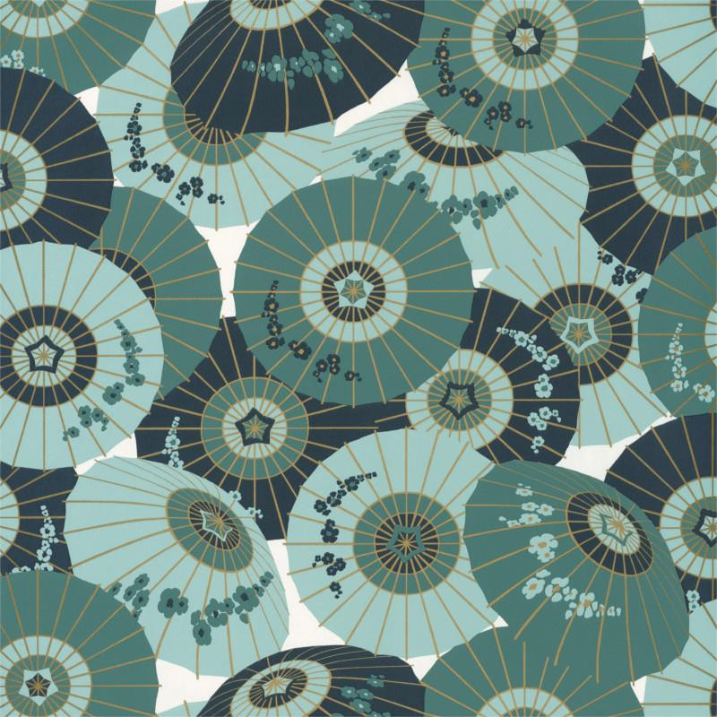 Papier peint Wagaza bleu vert et gold - HANAMI - Caselio - HAN100327221