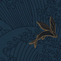 Papier peint vagues SUSHI bleu cobalt, gold - HANAMI - Caselio