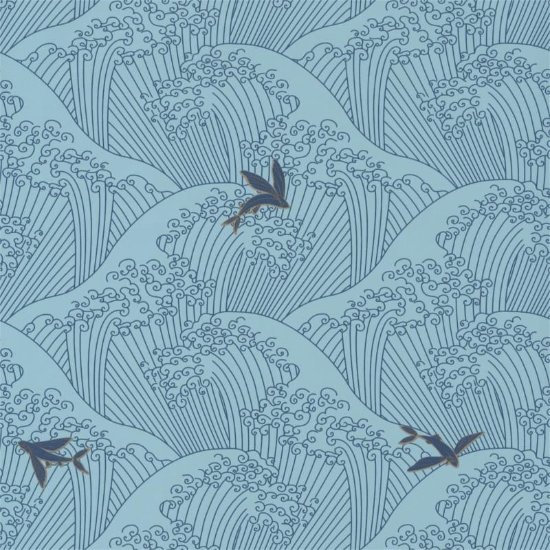 Papier peint Sushi bleu clair et gold - HANAMI - Caselio - HAN100396237