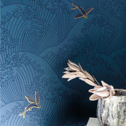 Papier peint Sushi bleu cobalt et gold - HANAMI - Caselio - HAN100396822