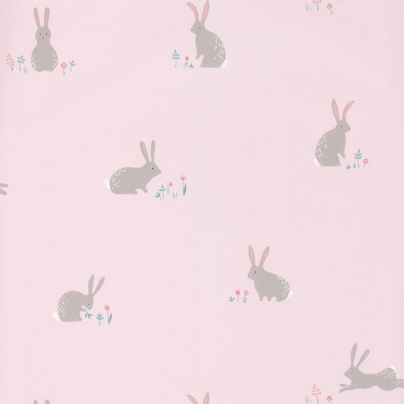 Papier peint intissé enfant à motif Lapin rose - HAPPY DREAMS Casadeco