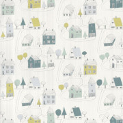 Papier peint intissé enfant Small Village vert/menthe - HAPPY DREAMS Casadeco