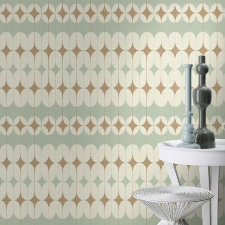 Papier peint intissé Diane motif art déco vert gold - Most Fabulous Rasch