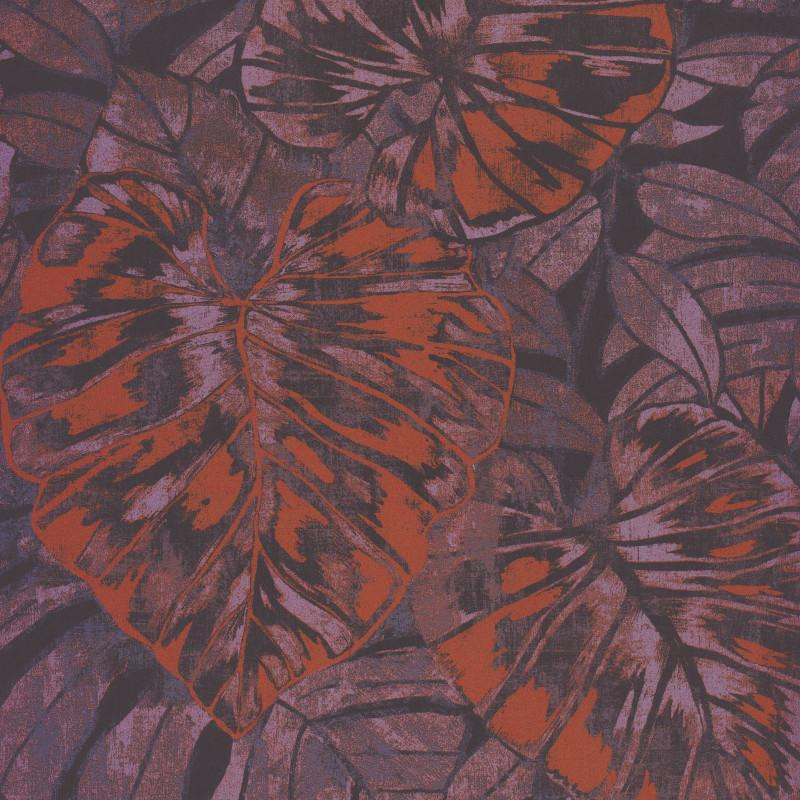 Papier peint FEUILLES orange / prune - PANAMA- Casadeco 