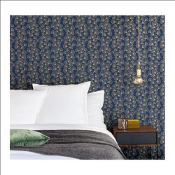 Papier peint Ginkgo bleu nuit et doré - SCARLETT - Caselio - SRL100486062