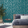 Papier peint Feuillage Tropical et Oiseaux - bleu et gris - Ugepa