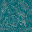 Papier peint Feuillage Tropical et Oiseaux bleu canard et argent - ESCAPADE - Ugepa - L70701